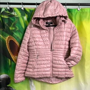 Kenneth Cole Dusty Pink Quilted Hooded Puffer Jacket